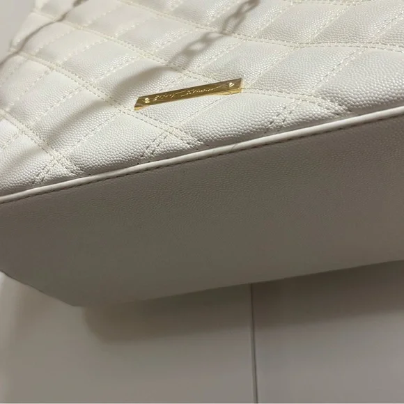 Betsey Johnson Quilted White Faux Leather Shoulder Satchel Tote - Picture 6 of 9